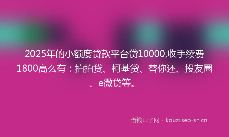 2025年的小额度贷款平台贷10000,收手续费1800高么有：拍拍贷、柯基贷、替你还、投友圈、e微贷等。