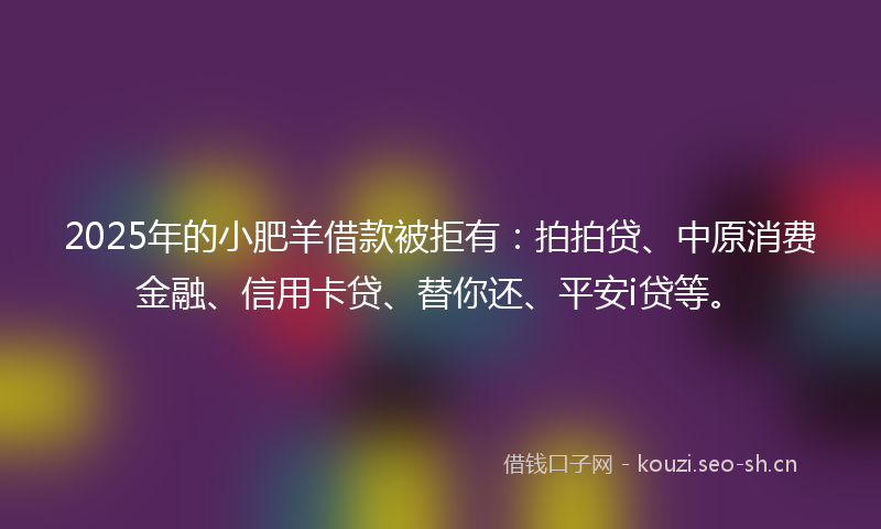 2025年的小肥羊借款被拒有：拍拍贷、中原消费金融、信用卡贷、替你还、平安i贷等。