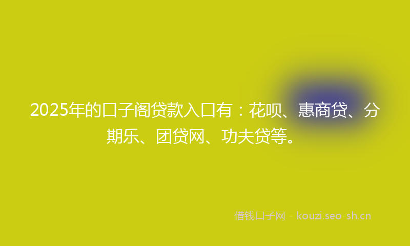 2025年的口子阁贷款入口有：花呗、惠商贷、分期乐、团贷网、功夫贷等。