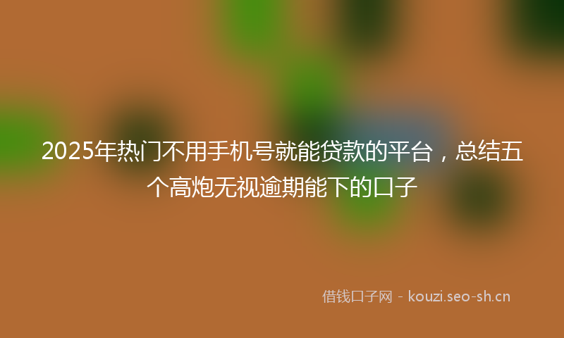 2025年热门不用手机号就能贷款的平台，总结五个高炮无视逾期能下的口子