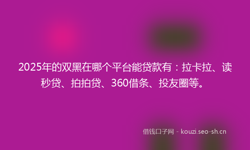 2025年的双黑在哪个平台能贷款有：拉卡拉、读秒贷、拍拍贷、360借条、投友圈等。