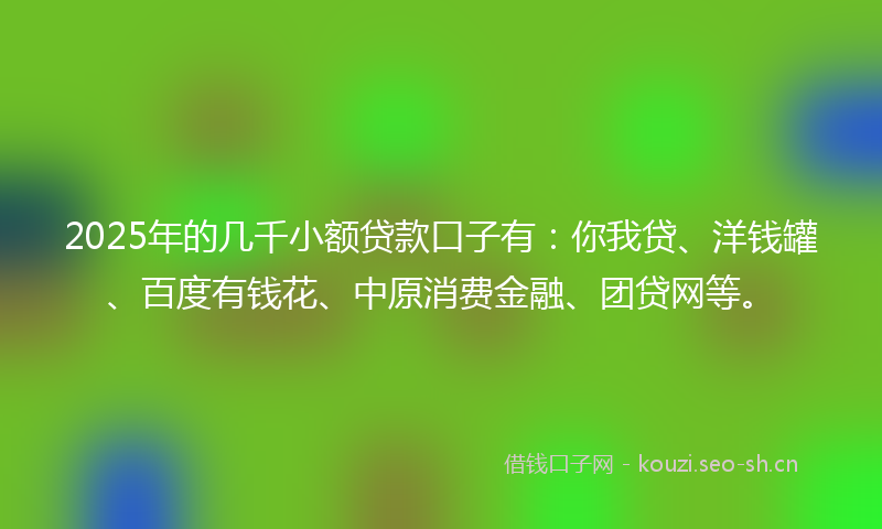 2025年的几千小额贷款口子有：你我贷、洋钱罐、百度有钱花、中原消费金融、团贷网等。