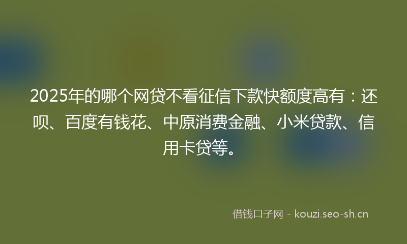 2025年的哪个网贷不看征信下款快额度高有：还呗、百度有钱花、中原消费金融、小米贷款、信用卡贷等。