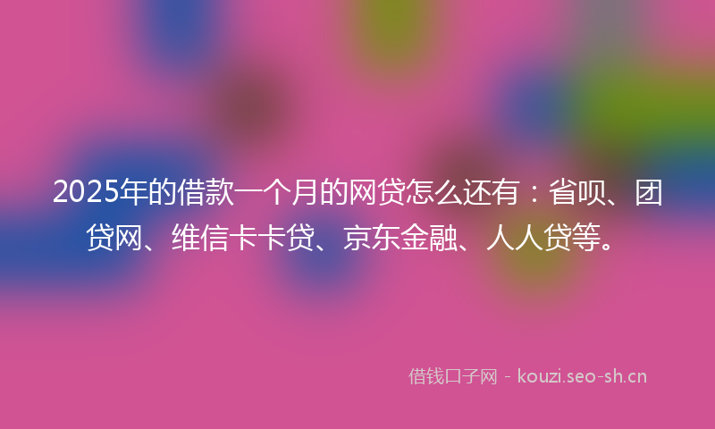 2025年的借款一个月的网贷怎么还有：省呗、团贷网、维信卡卡贷、京东金融、人人贷等。