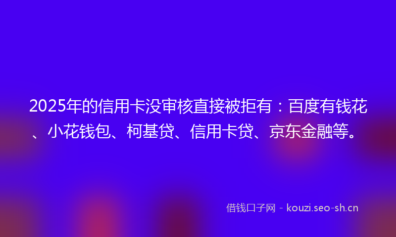 2025年的信用卡没审核直接被拒有：百度有钱花、小花钱包、柯基贷、信用卡贷、京东金融等。