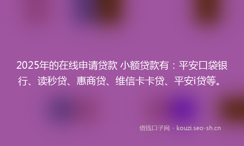 2025年的在线申请贷款 小额贷款有：平安口袋银行、读秒贷、惠商贷、维信卡卡贷、平安i贷等。