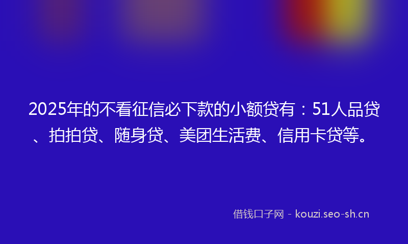 2025年的不看征信必下款的小额贷有：51人品贷、拍拍贷、随身贷、美团生活费、信用卡贷等。