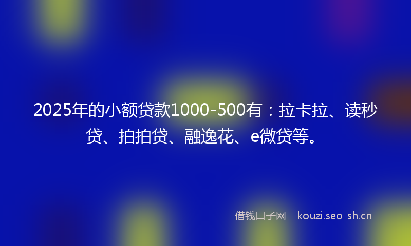2025年的小额贷款1000-500有：拉卡拉、读秒贷、拍拍贷、融逸花、e微贷等。