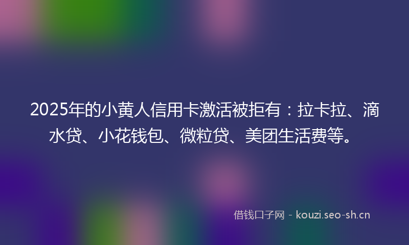 2025年的小黄人信用卡激活被拒有：拉卡拉、滴水贷、小花钱包、微粒贷、美团生活费等。