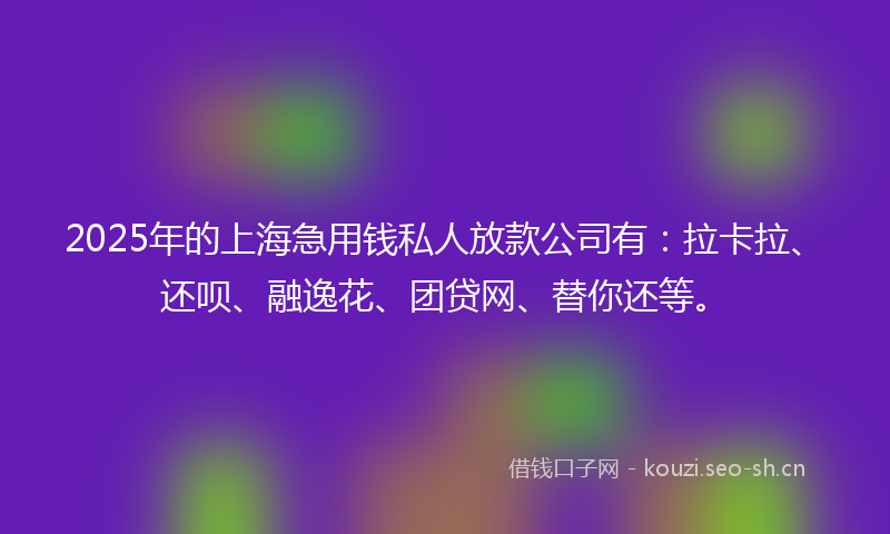 2025年的上海急用钱私人放款公司有：拉卡拉、还呗、融逸花、团贷网、替你还等。