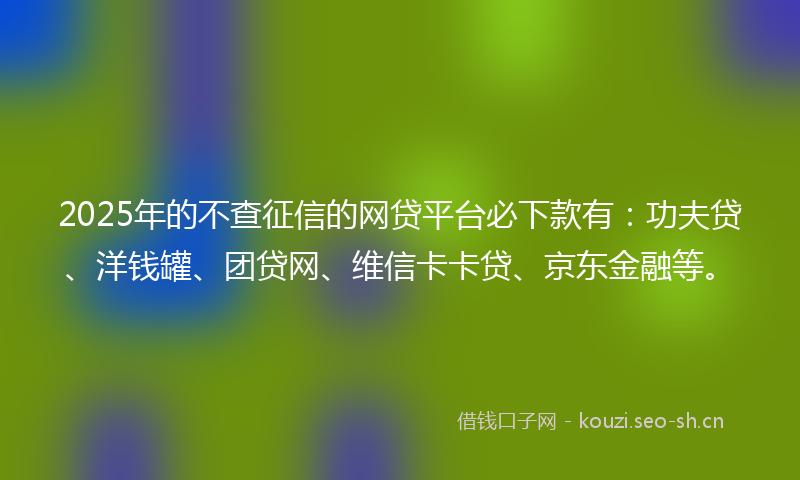 2025年的不查征信的网贷平台必下款有：功夫贷、洋钱罐、团贷网、维信卡卡贷、京东金融等。