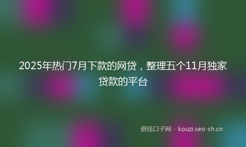 2025年热门7月下款的网贷，整理五个11月独家贷款的平台