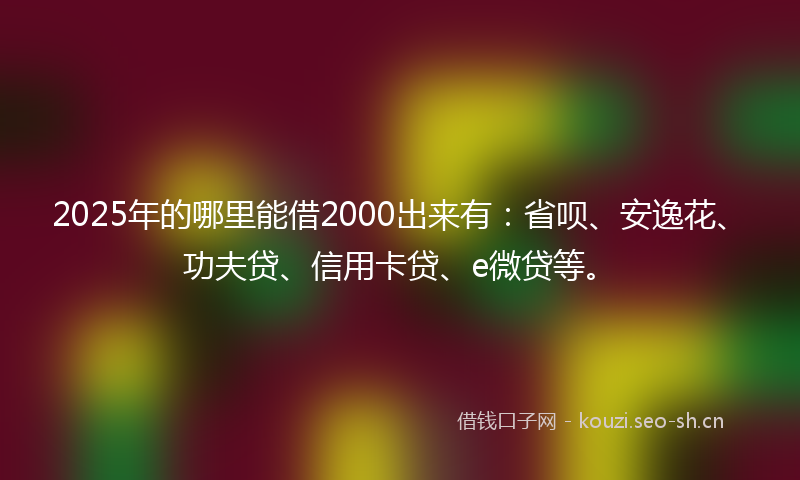2025年的哪里能借2000出来有:省呗、安逸花、功夫贷、信用卡贷、e微贷等。