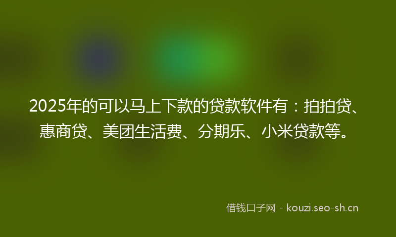 2025年的可以马上下款的贷款软件有：拍拍贷、惠商贷、美团生活费、分期乐、小米贷款等。