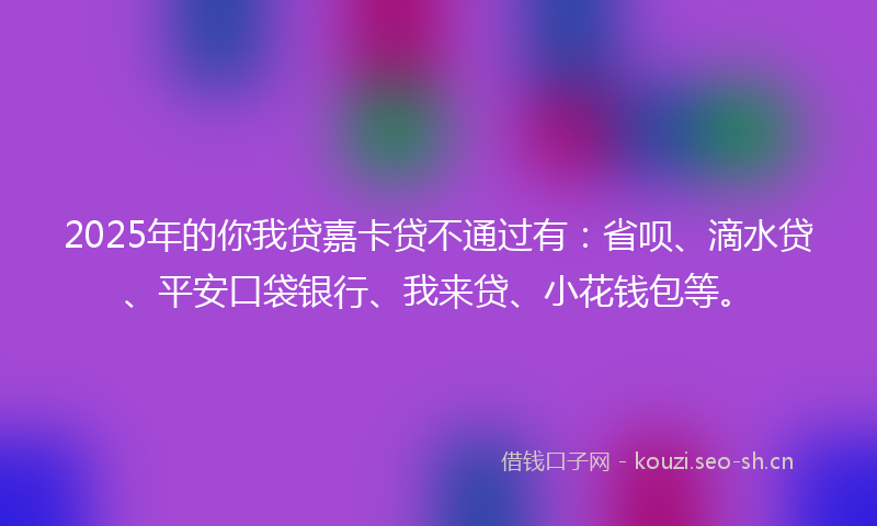 2025年的你我贷嘉卡贷不通过有：省呗、滴水贷、平安口袋银行、我来贷、小花钱包等。