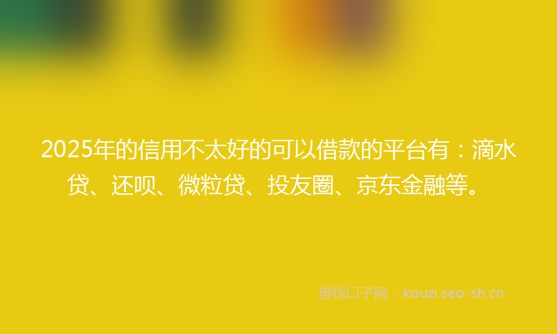 2025年的信用不太好的可以借款的平台有：滴水贷、还呗、微粒贷、投友圈、京东金融等。