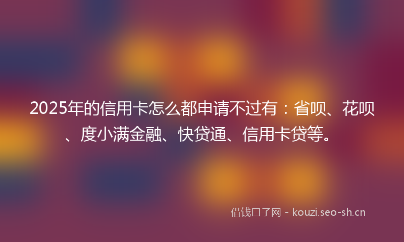 2025年的信用卡怎么都申请不过有：省呗、花呗、度小满金融、快贷通、信用卡贷等。