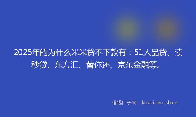 2025年的为什么米米贷不下款有：51人品贷、读秒贷、东方汇、替你还、京东金融等。
