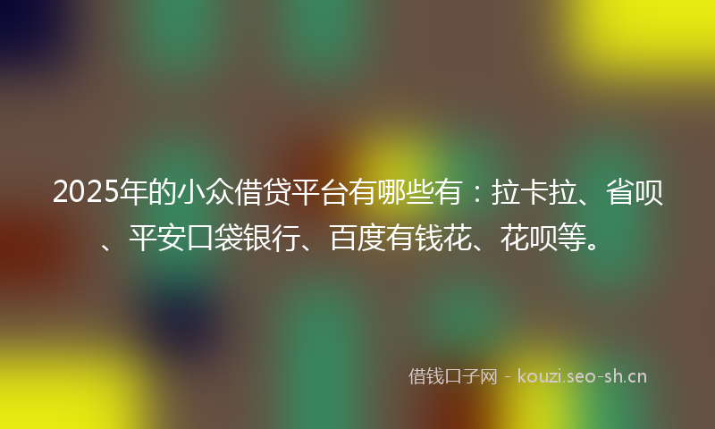 2025年的小众借贷平台有哪些有：拉卡拉、省呗、平安口袋银行、百度有钱花、花呗等。