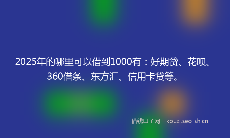 2025年的哪里可以借到1000有：好期贷、花呗、360借条、东方汇、信用卡贷等。