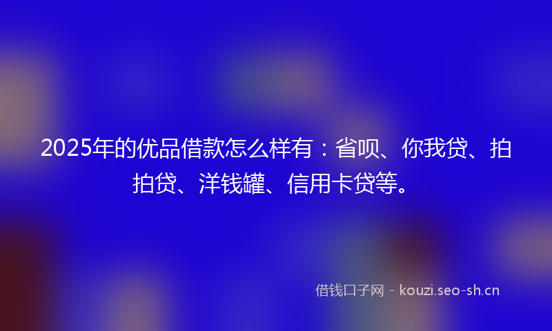 2025年的优品借款怎么样有：省呗、你我贷、拍拍贷、洋钱罐、信用卡贷等。