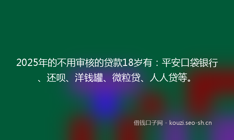 2025年的不用审核的贷款18岁有：平安口袋银行、还呗、洋钱罐、微粒贷、人人贷等。