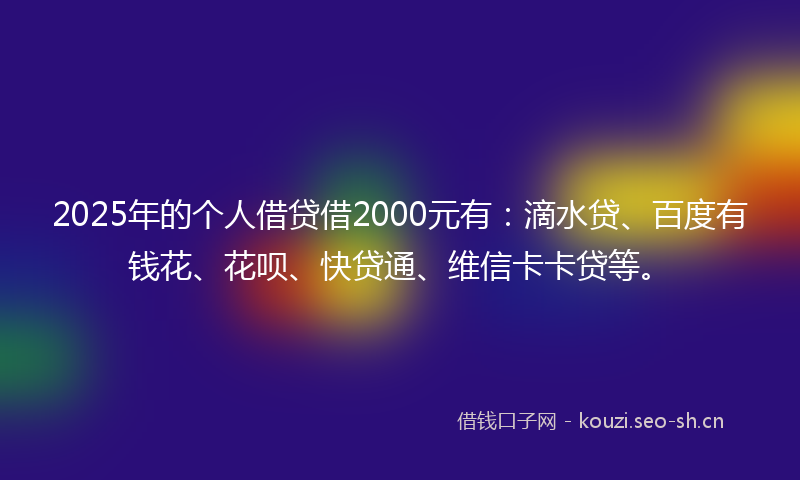2025年的个人借贷借2000元有：滴水贷、百度有钱花、花呗、快贷通、维信卡卡贷等。