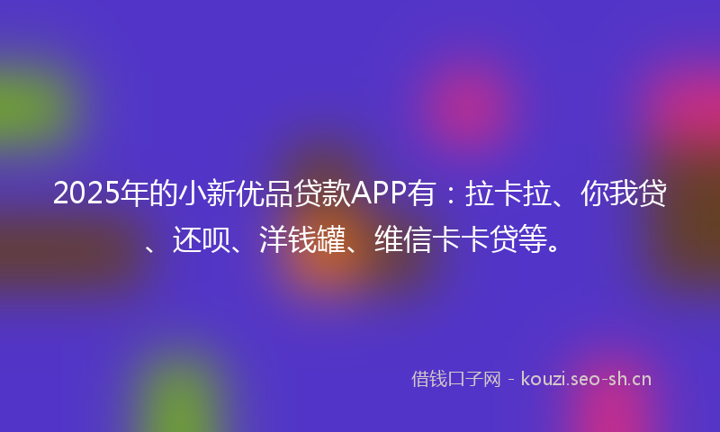 2025年的小新优品贷款APP有：拉卡拉、你我贷、还呗、洋钱罐、维信卡卡贷等。