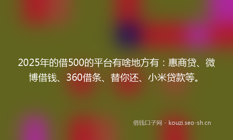 2025年的借500的平台有啥地方有：惠商贷、微博借钱、360借条、替你还、小米贷款等。