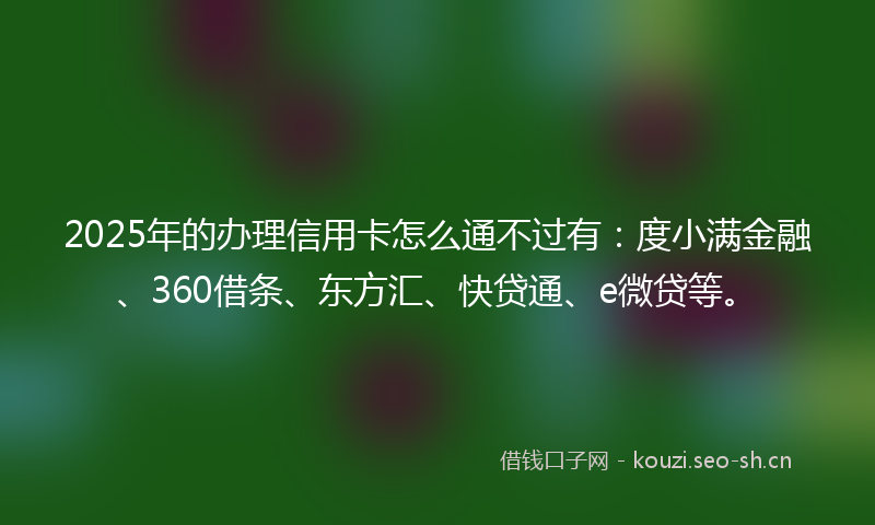 2025年的办理信用卡怎么通不过有：度小满金融、360借条、东方汇、快贷通、e微贷等。