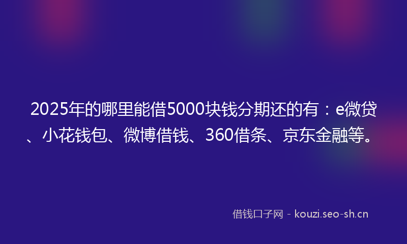 2025年的哪里能借5000块钱分期还的有：e微贷、小花钱包、微博借钱、360借条、京东金融等。