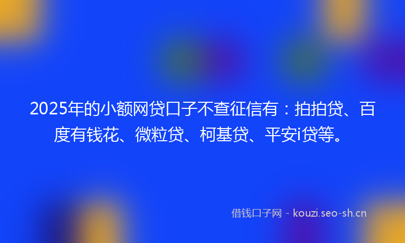 2025年的小额网贷口子不查征信有：拍拍贷、百度有钱花、微粒贷、柯基贷、平安i贷等。
