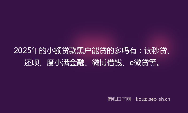 2025年的小额贷款黑户能贷的多吗有：读秒贷、还呗、度小满金融、微博借钱、e微贷等。