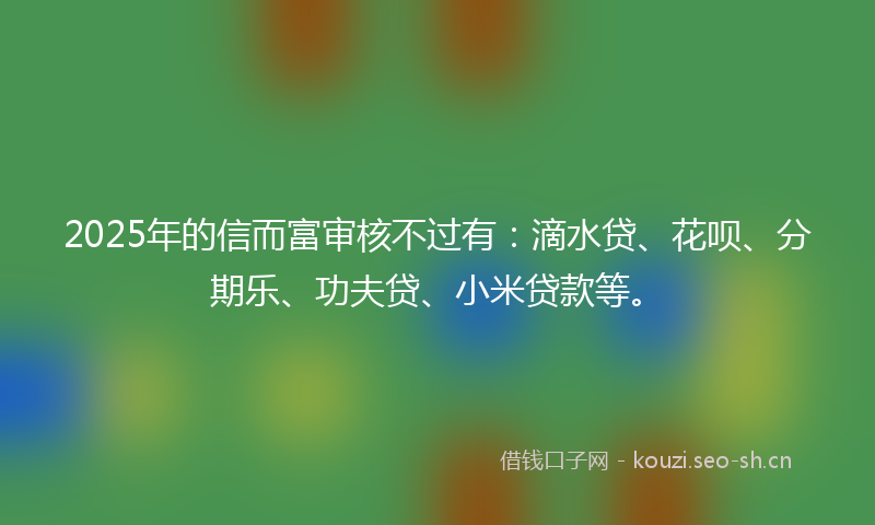 2025年的信而富审核不过有：滴水贷、花呗、分期乐、功夫贷、小米贷款等。