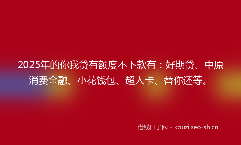 2025年的你我贷有额度不下款有：好期贷、中原消费金融、小花钱包、超人卡、替你还等。
