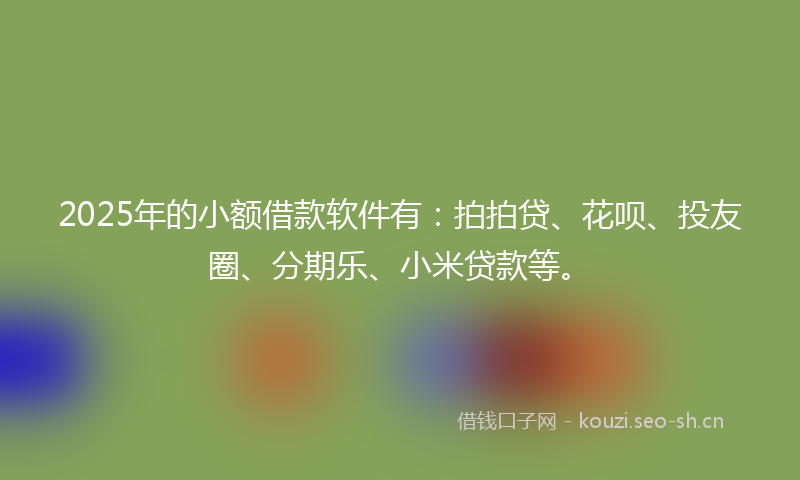 2025年的小额借款软件有：拍拍贷、花呗、投友圈、分期乐、小米贷款等。
