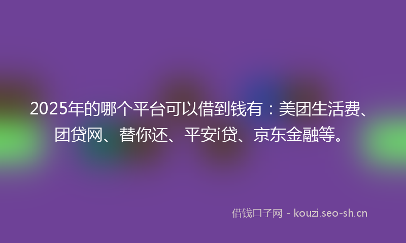 2025年的哪个平台可以借到钱有：美团生活费、团贷网、替你还、平安i贷、京东金融等。
