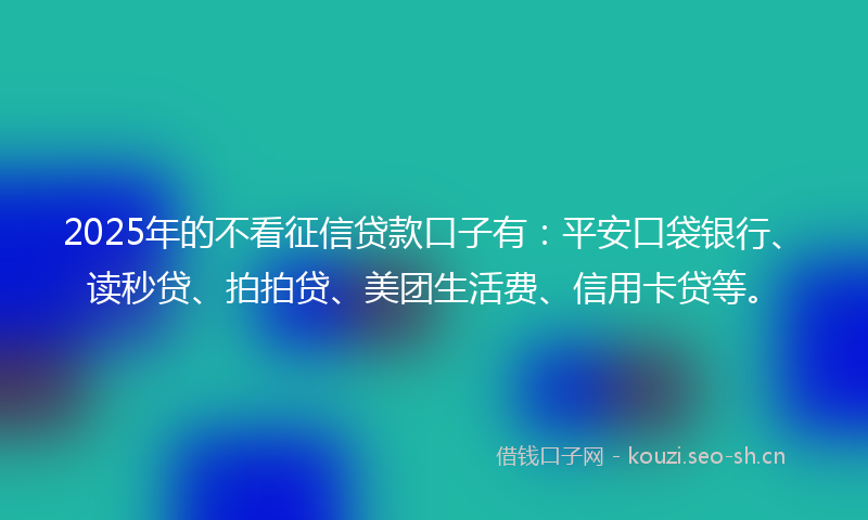 2025年的不看征信贷款口子有：平安口袋银行、读秒贷、拍拍贷、美团生活费、信用卡贷等。