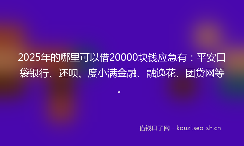2025年的哪里可以借20000块钱应急有:平安口袋银行、还呗、度小满金融、融逸花、团贷网等。