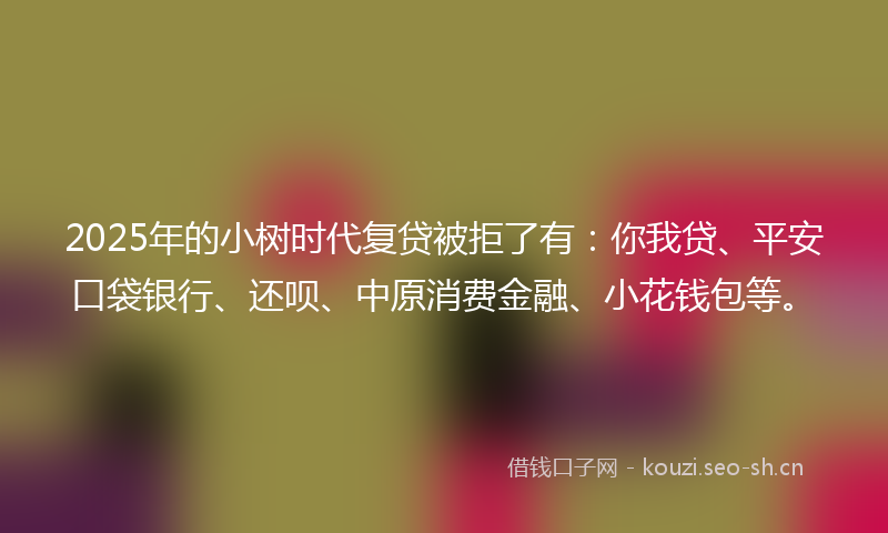 2025年的小树时代复贷被拒了有：你我贷、平安口袋银行、还呗、中原消费金融、小花钱包等。