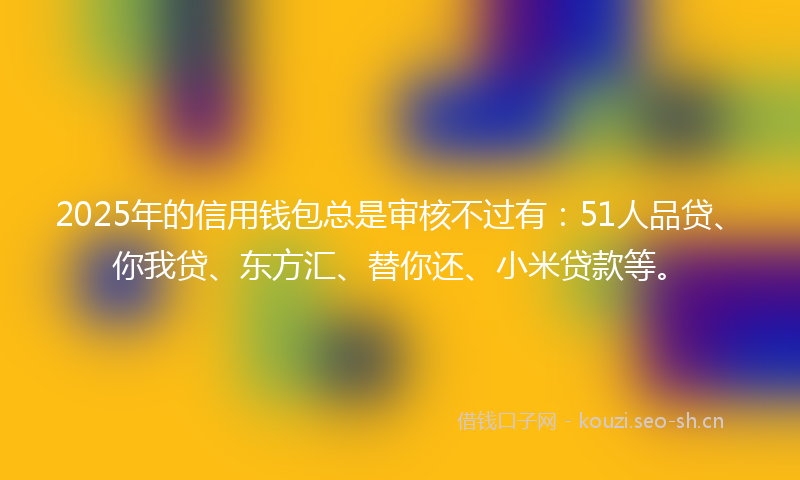 2025年的信用钱包总是审核不过有：51人品贷、你我贷、东方汇、替你还、小米贷款等。