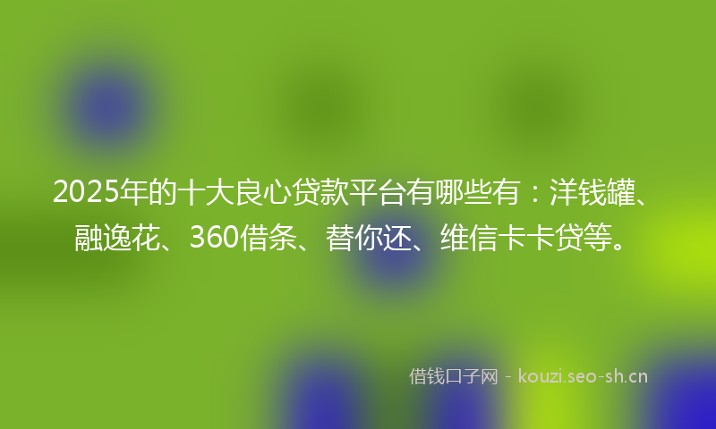 2025年的十大良心贷款平台有哪些有：洋钱罐、融逸花、360借条、替你还、维信卡卡贷等。