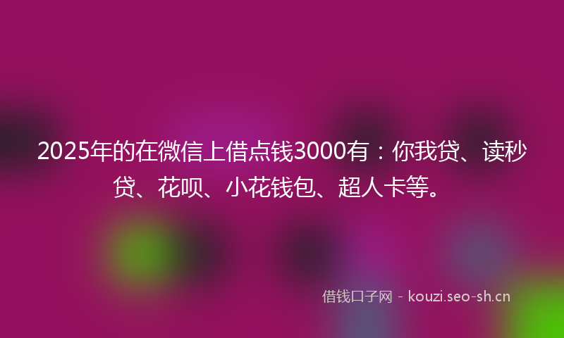 2025年的在微信上借点钱3000有：你我贷、读秒贷、花呗、小花钱包、超人卡等。