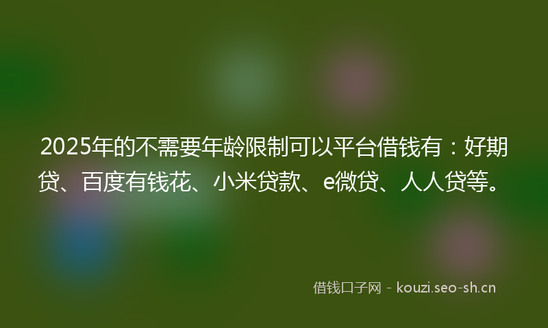 2025年的不需要年龄限制可以平台借钱有：好期贷、百度有钱花、小米贷款、e微贷、人人贷等。