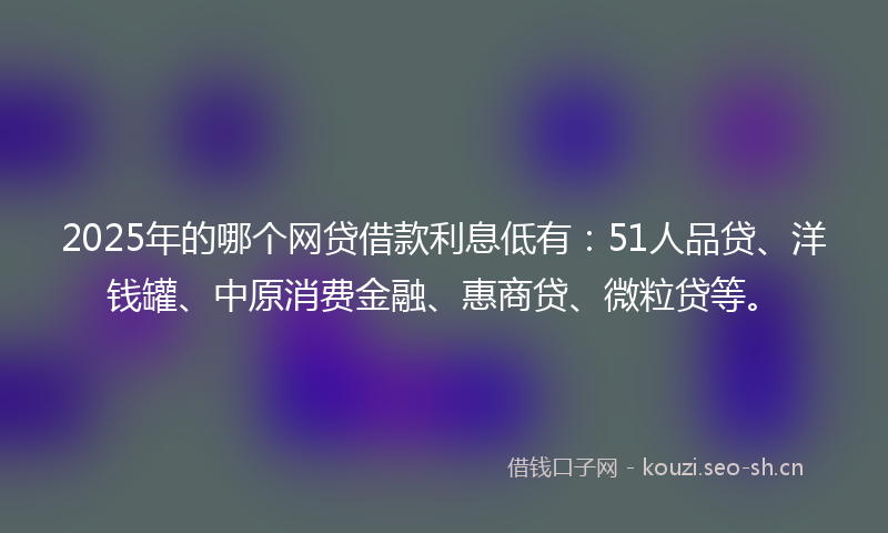 2025年的哪个网贷借款利息低有：51人品贷、洋钱罐、中原消费金融、惠商贷、微粒贷等。