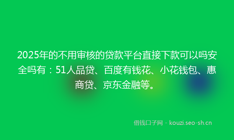 2025年的不用审核的贷款平台直接下款可以吗安全吗有：51人品贷、百度有钱花、小花钱包、惠商贷、京东金融等。