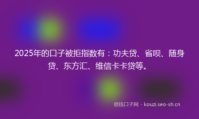 2025年的口子被拒指数有：功夫贷、省呗、随身贷、东方汇、维信卡卡贷等。