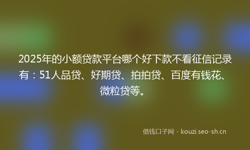 2025年的小额贷款平台哪个好下款不看征信记录有：51人品贷、好期贷、拍拍贷、百度有钱花、微粒贷等。