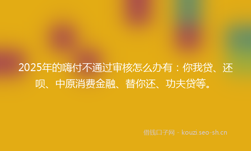 2025年的嗨付不通过审核怎么办有：你我贷、还呗、中原消费金融、替你还、功夫贷等。