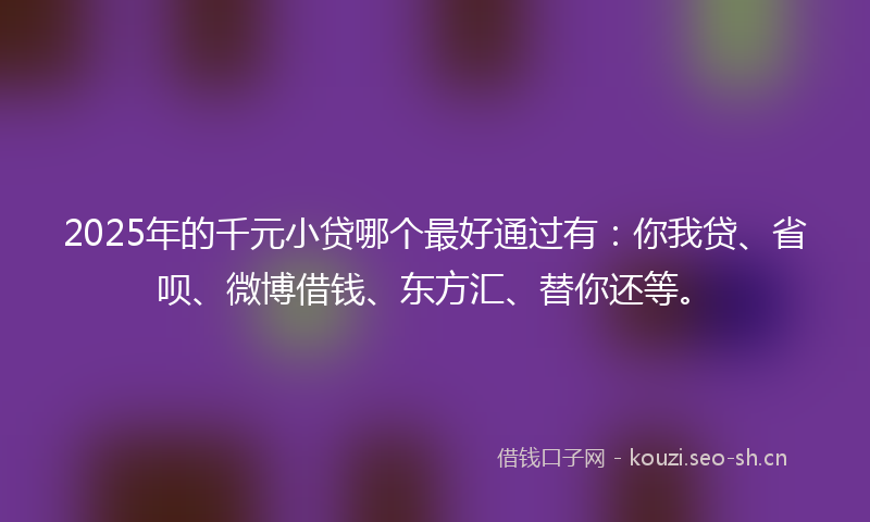 2025年的千元小贷哪个最好通过有：你我贷、省呗、微博借钱、东方汇、替你还等。